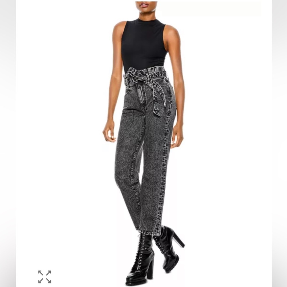 Alice + Olivia Black Wash High-Waist Paperbag Jeans